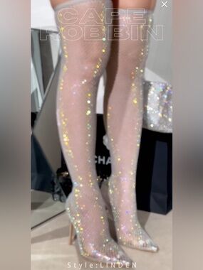 •CAPE ROBBIN• “Linden” Rhinestone Mesh Thigh High Heels - Multi // NIB